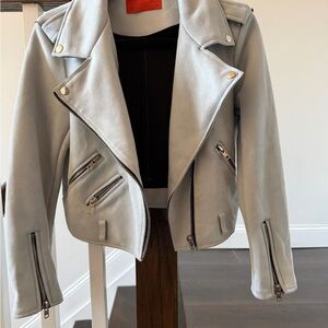 Signature8 Light Blue Suede Biker Jacket